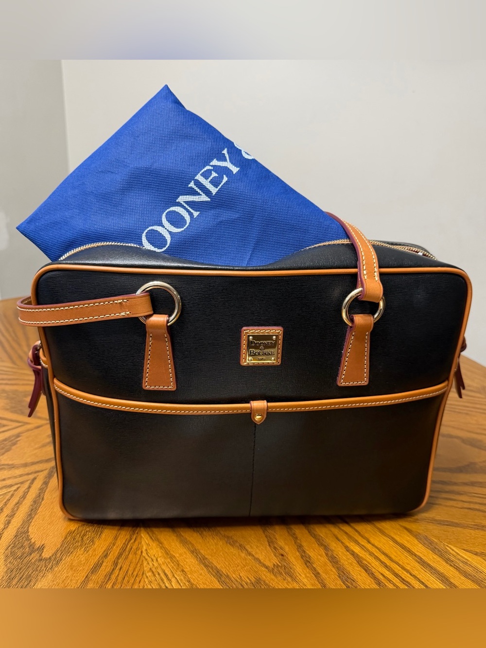 Dooney & Bourke Black Bag with Tan Leather Trim - Picture 2 of 7